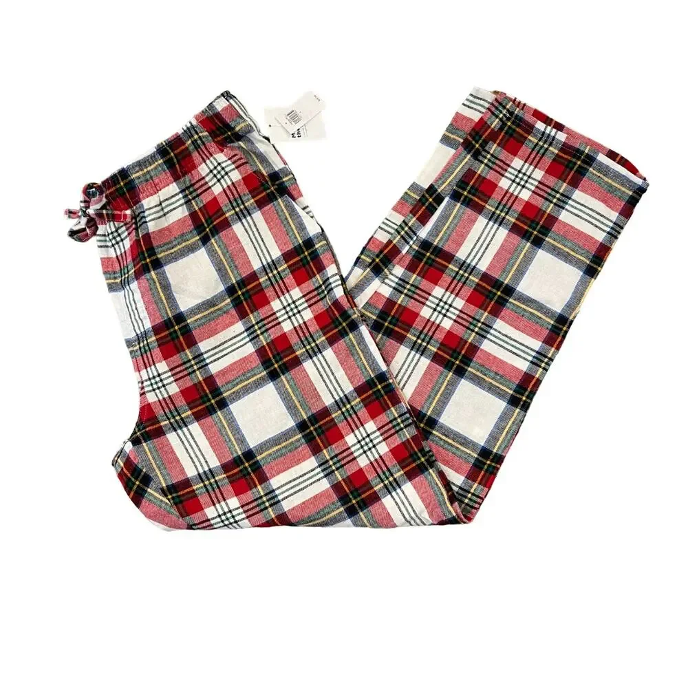 NWT Old Navy White Plaid Tartan Flannel Christmas Lounge Pajama Pants - Picture 3 of 12